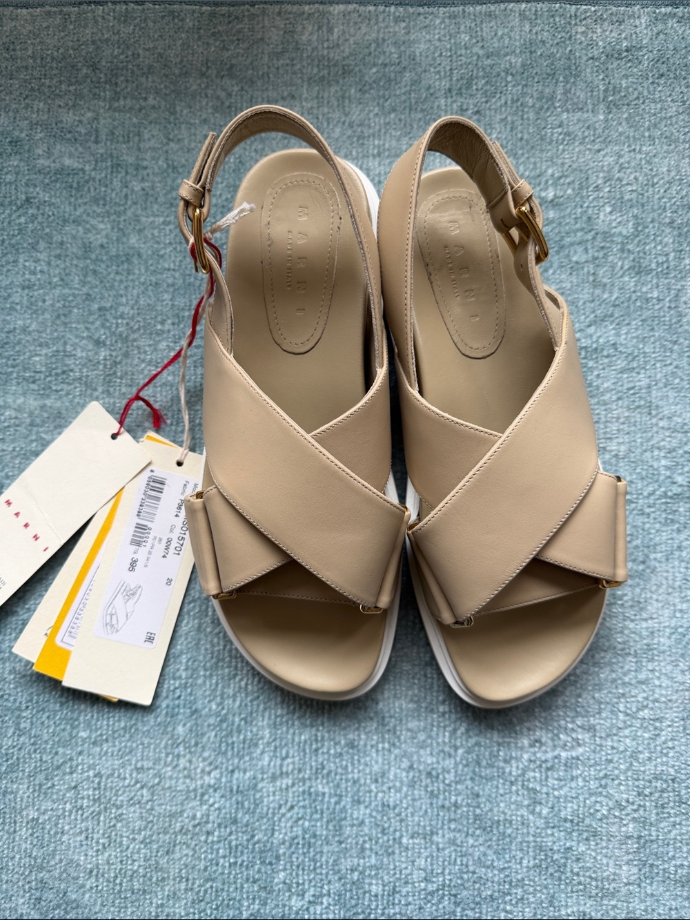 Marni Women's Beige Leather Slingback Sandals - Comfortable Crisscross Design